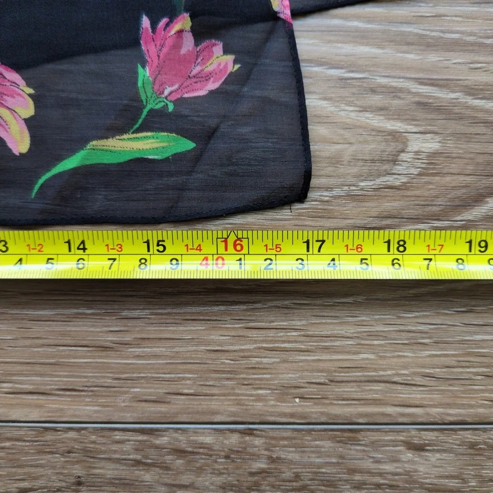 Ann Taylor Floral Sheer Silk Scarf‎ - Black White Pink Onlong Rectangle 17x70